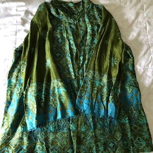 OOAK Handmade/Handdrawn Silk Batik Kimono Blue/Green Indonesia
